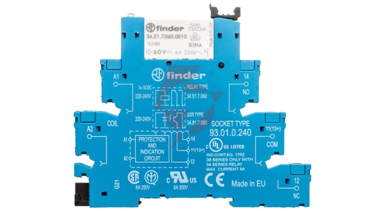 Przekaźnikowy moduł sprzęgający 1P 6A 220-240V DC 6,2mm styki AgNi 38.51.0.240.0060