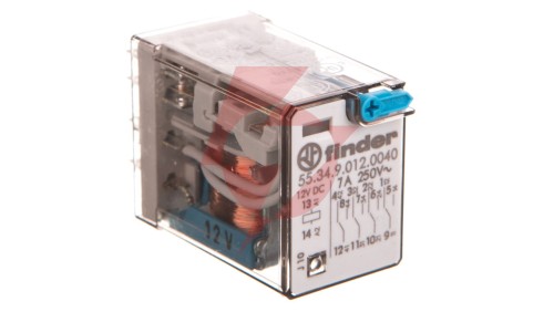 Przekaźnik przemysłowy 4P 7A 12V DC przycisk testujący mechaniczny wskaźnik zadziałania 55.34.9.012.0040