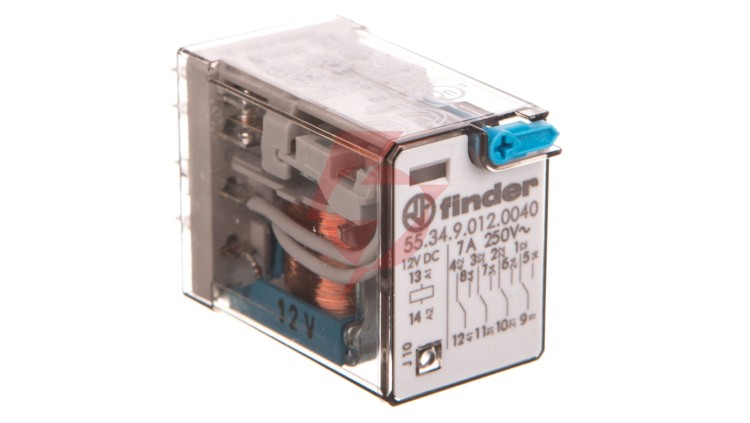 Przekaźnik przemysłowy 4P 7A 12V DC przycisk testujący mechaniczny wskaźnik zadziałania 55.34.9.012.0040
