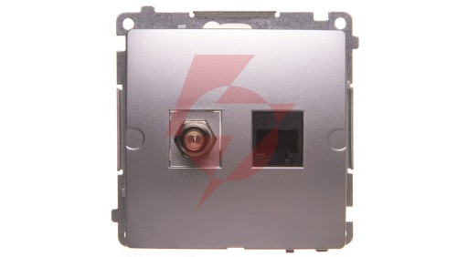 Simon Basic Gniazdo antenowe typu F + RJ45 kat.6 srebrny mat BMAFRJ45.01/43