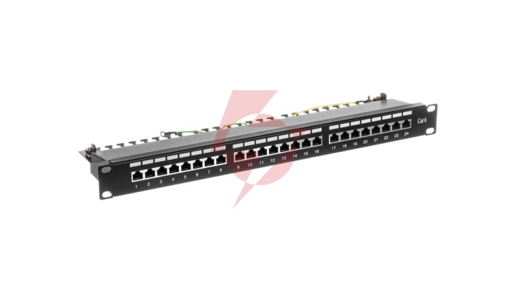 Patch panel kompletny 19 cali 24x RJ45 S/FTP kat. 6 1U z tacką czarny (RAL 9005) DN-91624S-EC