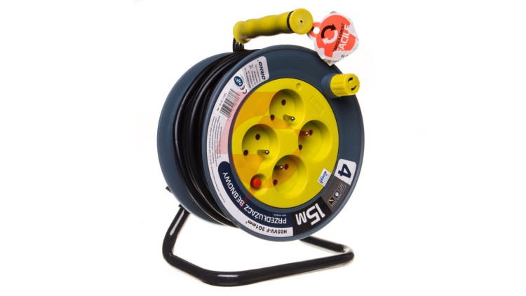 Przedłużacz bębnowy MINI 15m 4x230V /PVC 3x1mm2/ limonkowy OR-AE-1339/L