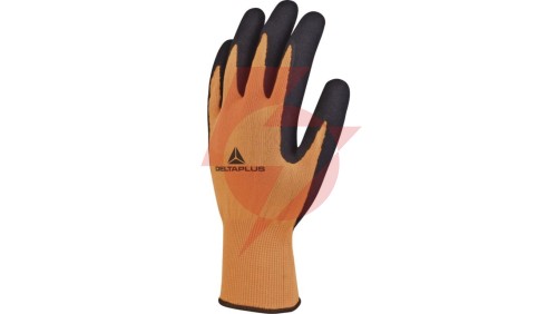 Rękawice dziane z poliestru fluorescencyjnego strona chwytna z pianki lateksowej czarno-pomarańczowe rozmiar 7 APOLLON VV733OR07