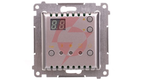 Simon 54 Regulator temperatury z wyświetlaczem z czujnikiem wewnętrznym 16(2) A 230V srebrny mat DTRNW.01/43