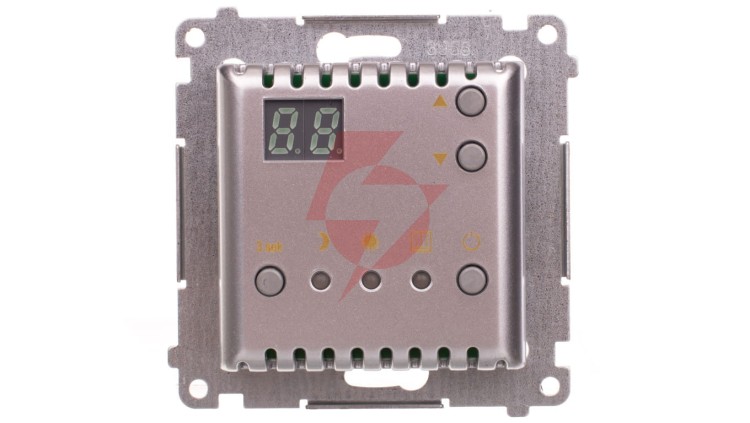 Simon 54 Regulator temperatury z wyświetlaczem z czujnikiem wewnętrznym 16(2) A 230V srebrny mat DTRNW.01/43