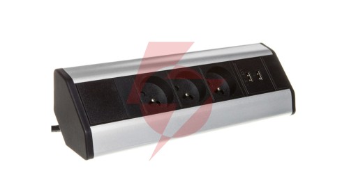 Gniazdo meblowe 3x250V AC z ładowarką 2xUSB i przewodem 1,8m OR-AE-1360