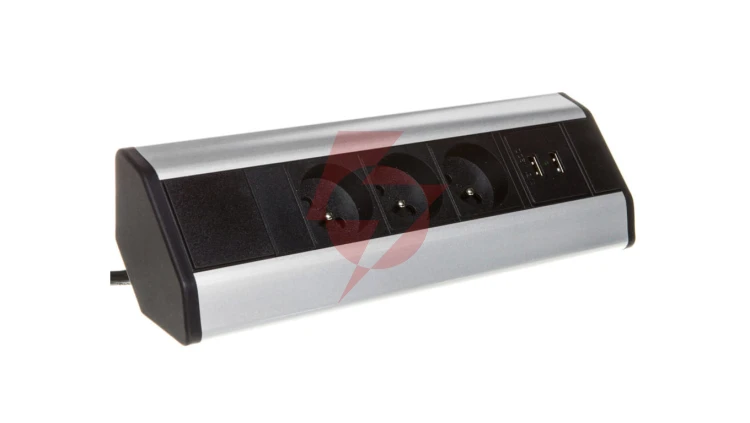Gniazdo meblowe 3x250V AC z ładowarką 2xUSB i przewodem 1,8m OR-AE-1360