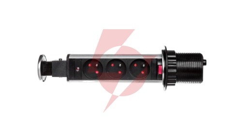 Gniazdo meblowe fi6cm, 3x250V AC wysuwane z blatu z blokadą i przewodem 1,8m INOX OR-AE-1348