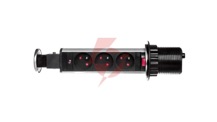Gniazdo meblowe fi6cm, 3x250V AC wysuwane z blatu z blokadą i przewodem 1,8m INOX OR-AE-1348