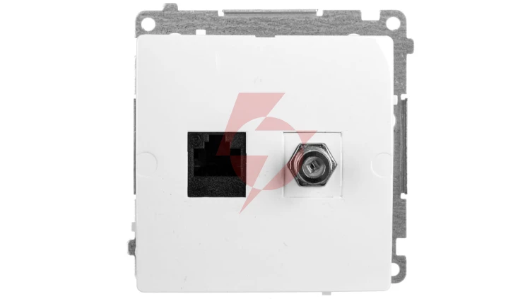 Simon Basic Gniazdo antenowe typu F + komputerowe RJ45 kat.6 białe BMAFRJ45.01/11