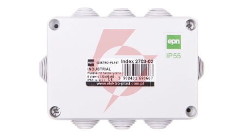 INDUSTRIAL Puszka hermetyczna n/t 130x95x58 z 8 dławnicami IP55 szara 2703-02