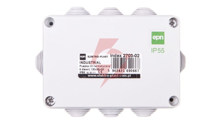 INDUSTRIAL Puszka hermetyczna n/t 130x95x58 z 8 dławnicami IP55 szara 2703-02