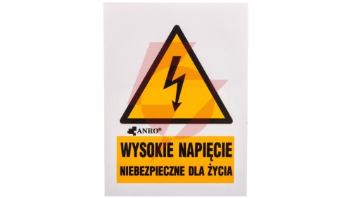 Samoprzylepna tabliczka ostrzegawcza /WYSOKIE NAPIĘCIE NIEBEZPIECZNE DLA ŻYCIA 52X74/ 3EOA/Q1/F