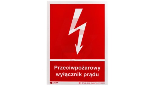 Naklejka ostrzegawcza /Przeciwpożarowy wyłącznik prądu 150x205/ 31P/F1/FS /5szt./