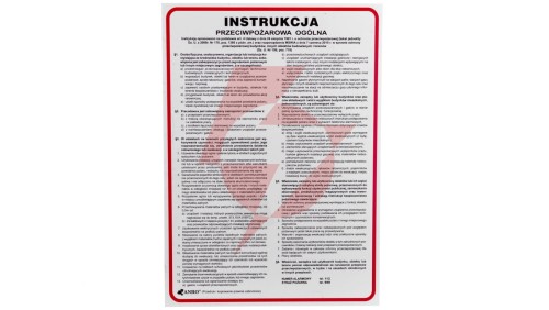 Tabliczka ostrzegawcza PCV /Instrukcja przeciwpożarowa ogólna/ IP02/P