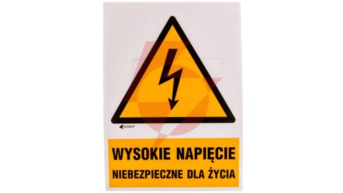 Samoprzylepna tabliczka ostrzegawcza /WYSOKIE NAPIĘCIE NIEBEZPIECZNE DLA ŻYCIA148X210/ 3EOA/Q4/F