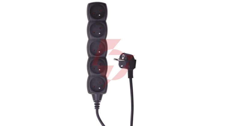 Przedłużacz 5-gniazd z/u 3m /H05VV-F 3G1/ czarny PC0513