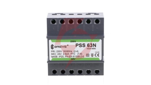Transformator 1-fazowy modułowy bezpieczeństwa PSS 63N 230/ 24V 2,6A, na szynę DIN, IP20, Ta 40, 16024-9890