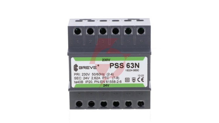 Transformator 1-fazowy modułowy bezpieczeństwa PSS 63N 230/ 24V 2,6A, na szynę DIN, IP20, Ta 40, 16024-9890