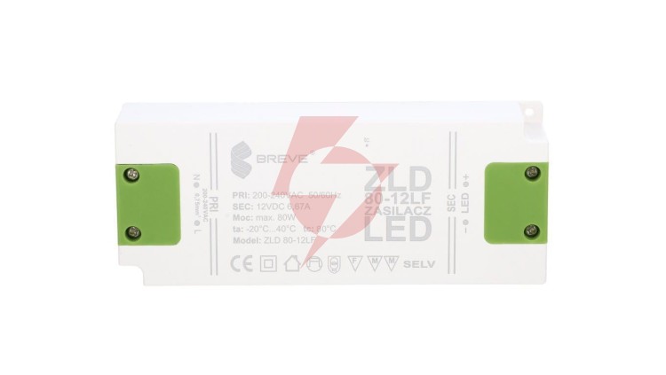 Zasilacz LED 12V DC 80W ZLD 80-12LF 6,6A 19712-9009