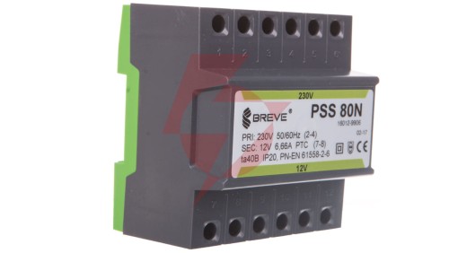 Transformator 1-fazowy modułowy bezpieczeństwa PSS 80N 230/ 12V 6,6A, na szynę DIN, IP20, Ta 40, 16012-9906