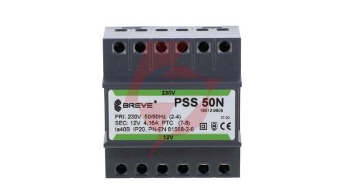 Transformator 1-fazowy modułowy bezpieczeństwa PSS 50N 230/ 12V 4,2A, na szynę DIN, IP20, Ta 40, 16012-9905