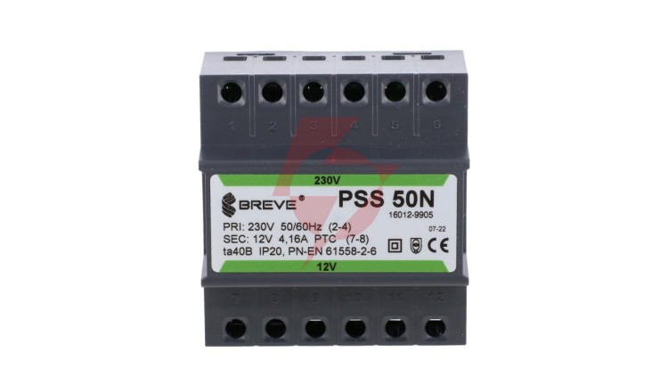 Transformator 1-fazowy modułowy bezpieczeństwa PSS 50N 230/ 12V 4,2A, na szynę DIN, IP20, Ta 40, 16012-9905