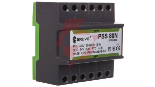 Transformator 1-fazowy modułowy bezpieczeństwa PSS 80N 230/ 24V 3,3A, na szynę DIN, IP20, Ta 40, 16024-9889