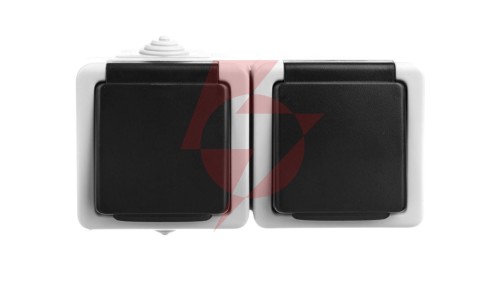 TEKNO Gniazdo hermetyczne podwójne 2x2P+0 z przesłoną styków 16A 250V szare IP54 25357
