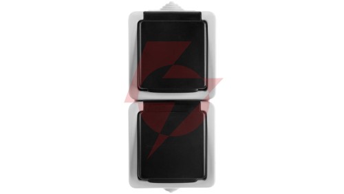 TEKNO Gniazdo hermetyczne podwójne 2x2P+0 pionowe z przesłoną styków 16A 250V szare IP54 25360