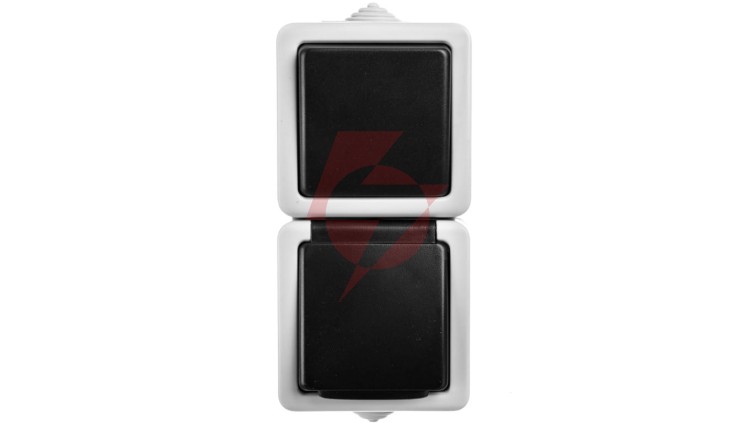 TEKNO Łącznik jednobiegunowy + Gniazdo z przesłoną styków pionowy 10AX/16A 250V szare IP54 25361
