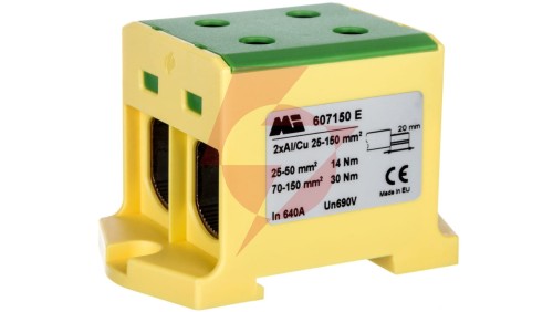 Złączka szynowa 2-torowa 35-150mm2 żółto-zielona EURO multiOTL 150 2xAl/Cu 607150 E