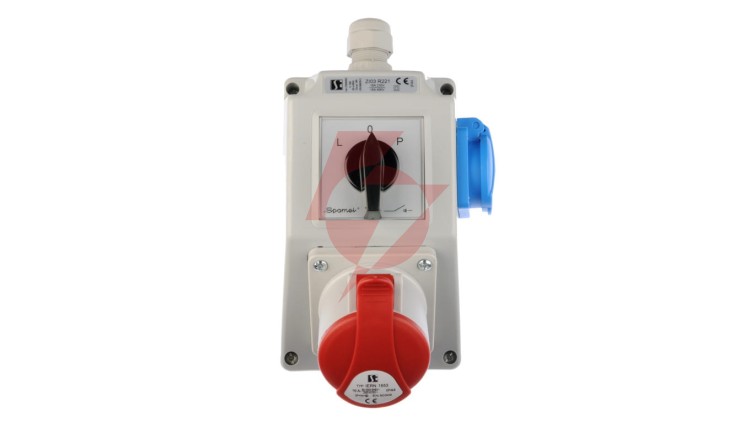 Zestaw instalacyjny z gniazdem 16A 5P+2P+Z (L-0-P) czerwony ZI03R221