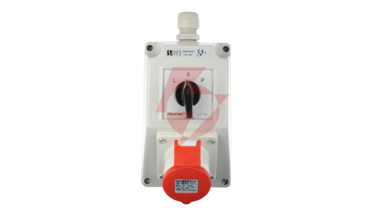 Zestaw instalacyjny z gniazdem 16A 4P (L-0-P) czerwony ZI02R121