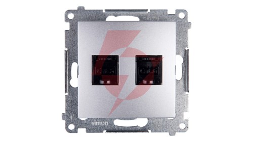 Simon 54 Gniazdo komputerowe podwójne 2xRJ45 kat.6 z przesłoną srebrny mat D62.01/43