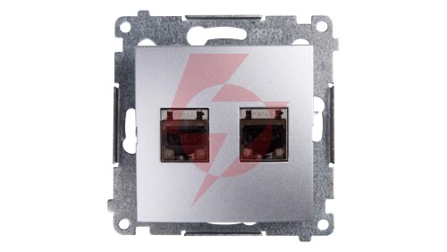 Simon 54 Gniazdo komputerowe podwójne 2xRJ45 kat.6 ekranowane z przesłoną srebrny mat D62E.01/43