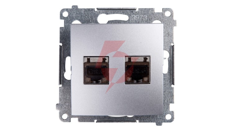 Simon 54 Gniazdo komputerowe podwójne 2xRJ45 kat.6 ekranowane z przesłoną srebrny mat D62E.01/43
