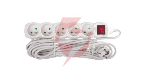 Przedłużacz z wyłącznikiem 5-gniazd z/u 7m /H05VV-F 3G1/ biały P1517