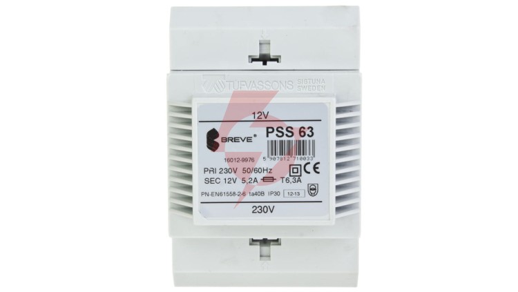Transformator 1-fazowy modułowy bezpieczeństwa PSS 63 230/ 12V 5,2A, na szynę DIN, IP30, Ta 40, 16012-9976