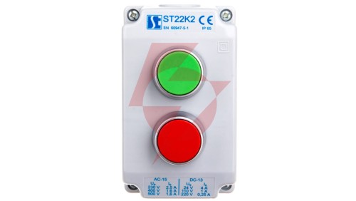 Kaseta sterownicza 2-otworowa zielony/czerwony 1Z 1R szara IP65 ST22K2\01-2