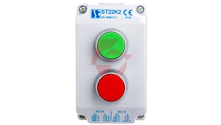 Kaseta sterownicza 2-otworowa zielony/czerwony 1Z 1R szara IP65 ST22K2\01-2