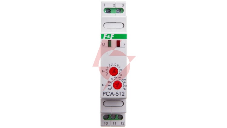 Przekaźnik czasowy 1P 10A 0,1sek-576h 24V AC/DC opóźnione wyłączenie PCA-512-24V