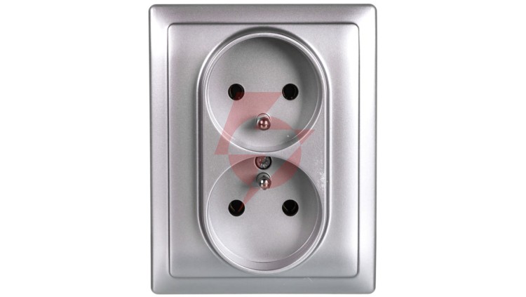 KOS66 Gniazdo podwójne z/u kompletne aluminium 664036