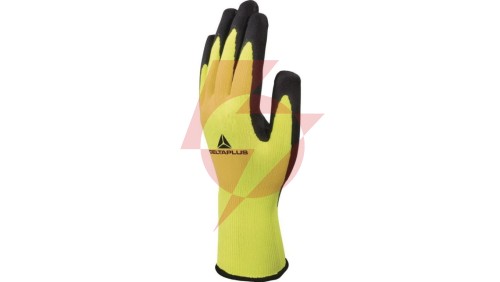 Rękawice dziane z poliestru fluorescencyjnego strona chwytna z pianki lateksowej czarno- żółte rozmiar 10 APOLLON VV73310
