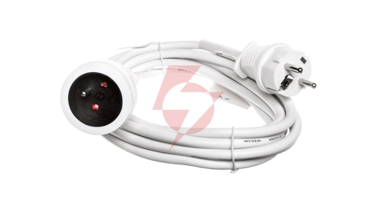 Kabel przedłużający (przedłużacz) 3m biały 1x230V H05VV-F3G1,5 1168434