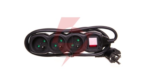 Przedłużacz z wyłącznikiem 3-gniazda z/u 1,5m /H05VV-F 3G1/ czarny PC1311