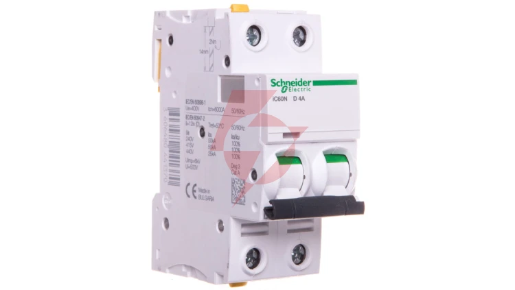 Wyłącznik nadprądowy 2P D 4A 6kA AC iC60N-D4-2 Acti9 A9F05204