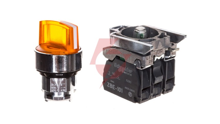 Przełącznik 2 położeniowy pokrętło 22mm pomarańczowy 1Z 1R bez samopowrotu XB4BK125B5