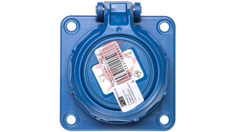 Gniazdo tablicowe /pokrywa na zawiasach/ 10/16A 2P+Z 230V /75x75/ niebieskie IP68 NAUTILUS 20342-8b