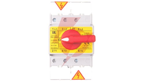 Rozłącznik izolacyjny 3P 63A z pokrętłem na rozłączniku czerwonym RSI-3063W03